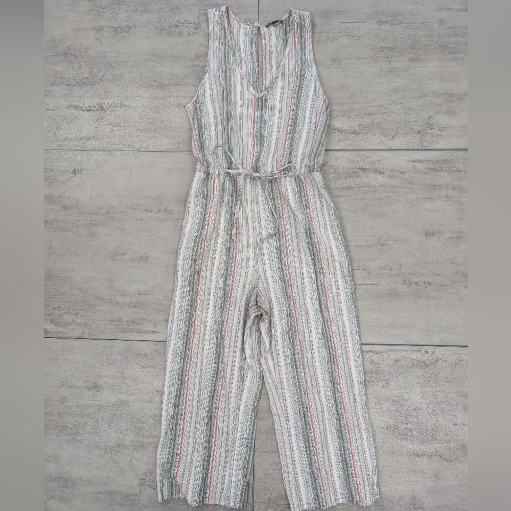 Drew Anthropologie Women's Multicolor Linen Blend Cropped Jumpsuit Size Medium